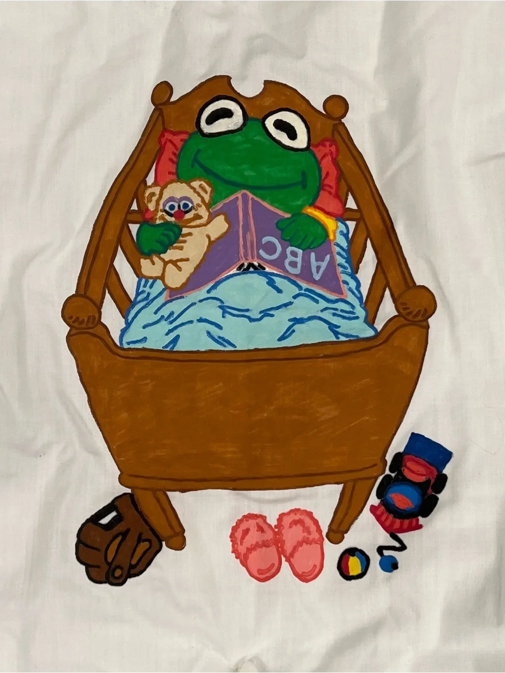 Handmade ONE OF A KIND HAND PAINTED Muppets Kermit baby toddler blanket quilt
